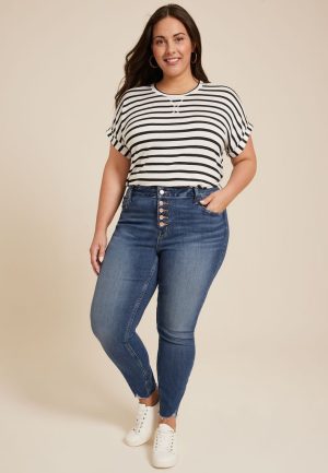 Plus Size m jeans by maurices&trade; High Rise Button Fly Super Skinny Ankle Jean