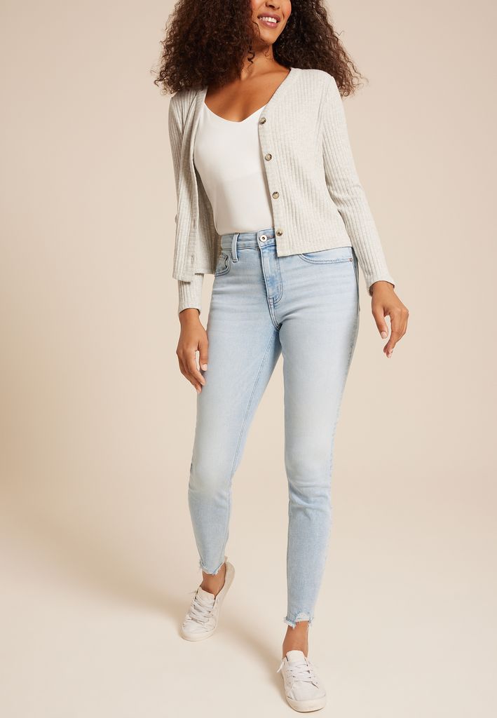 edgely&trade; Light High Rise Destructed Hem Super Skinny Ankle Jean