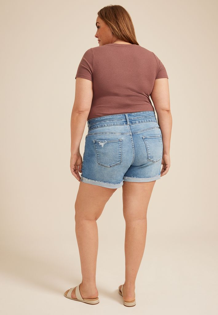Plus Size KanCan™ Mid Rise Stacked Waist Raw Cuffed Hem 5in Short - Image 2