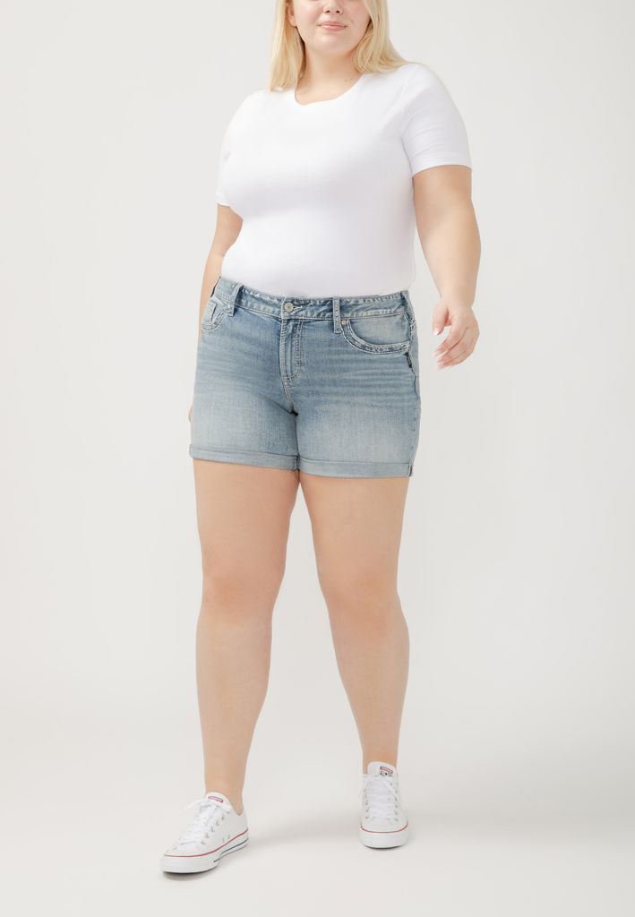 Plus Size Silver Jeans Co.® Britt Curvy Low Rise Vintage Thick Stitch Rolled Hem 5.5in Short