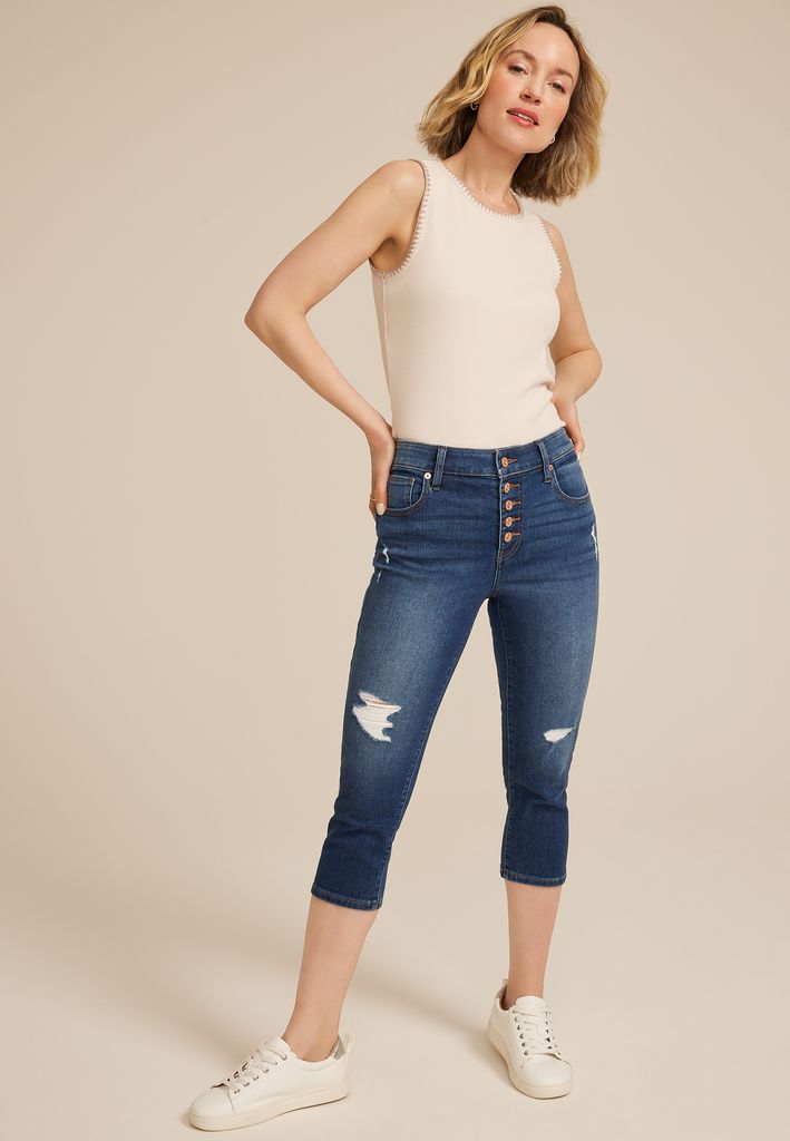 m jeans by maurices™ Dark High Rise Button Fly Capri