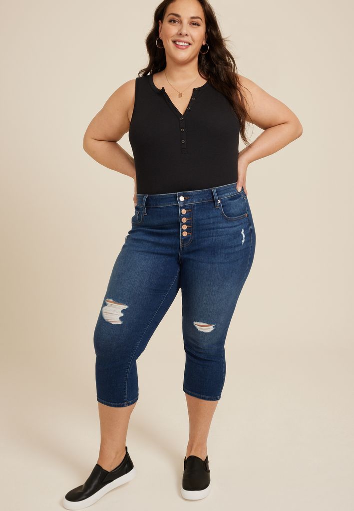 Plus Size m jeans by maurices™ Dark High Rise Button Fly Capri