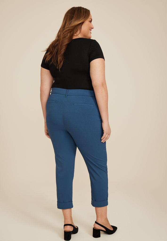 Plus Size Bengaline Mid Rise Cuffed Straight Cropped Dress Pant - Image 2