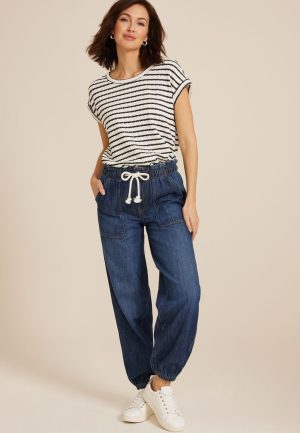 Soft Dark Denim Mid Rise Ankle Jogger