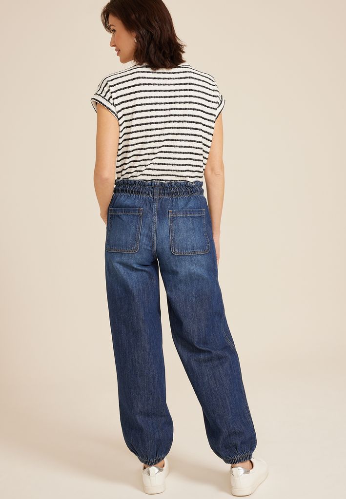 Soft Dark Denim Mid Rise Ankle Jogger - Image 2