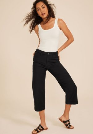 Stretch Twill High Rise Wide Leg Pant