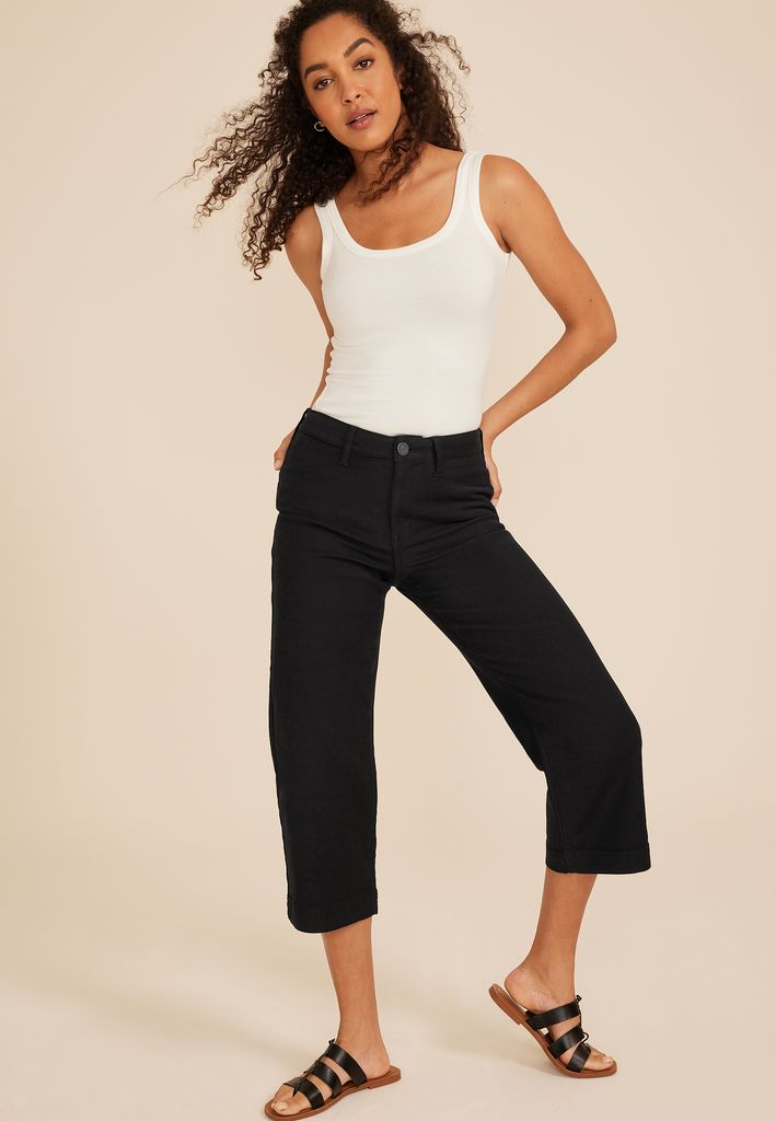 Stretch Twill High Rise Wide Leg Pant