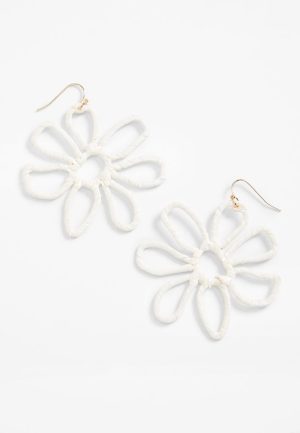 White Floral Raffia Earrings