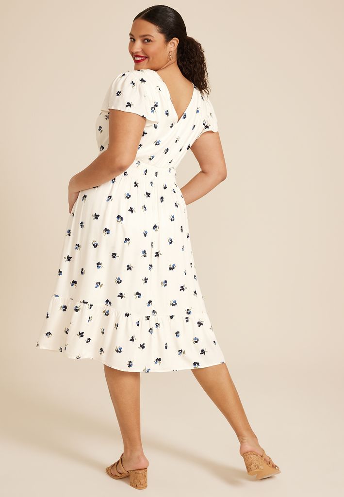 Plus Size Flutter Sleeve V Neck Midi Dress - Image 2