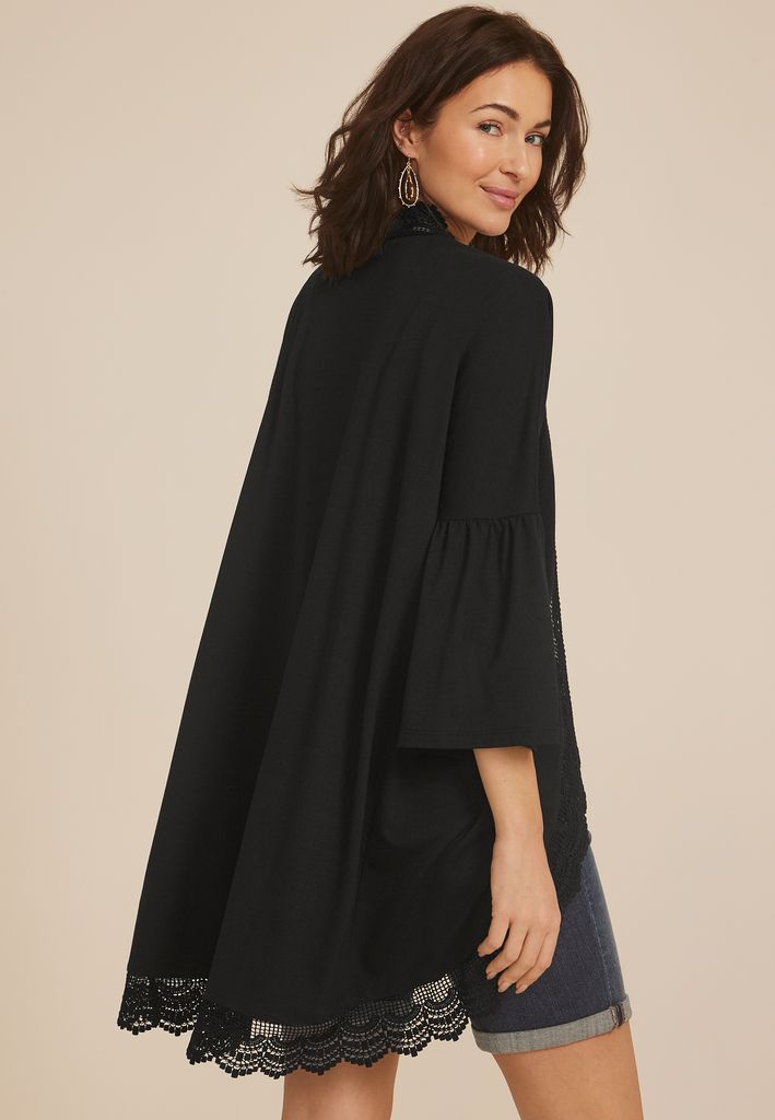Crochet Trim Curve Hem Kimono - Image 2