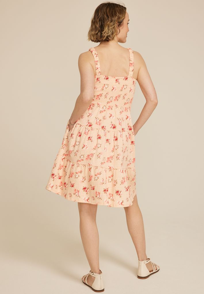 24/7 Bare Floral Smocked Bodice Tiered Mini Dress - Image 2