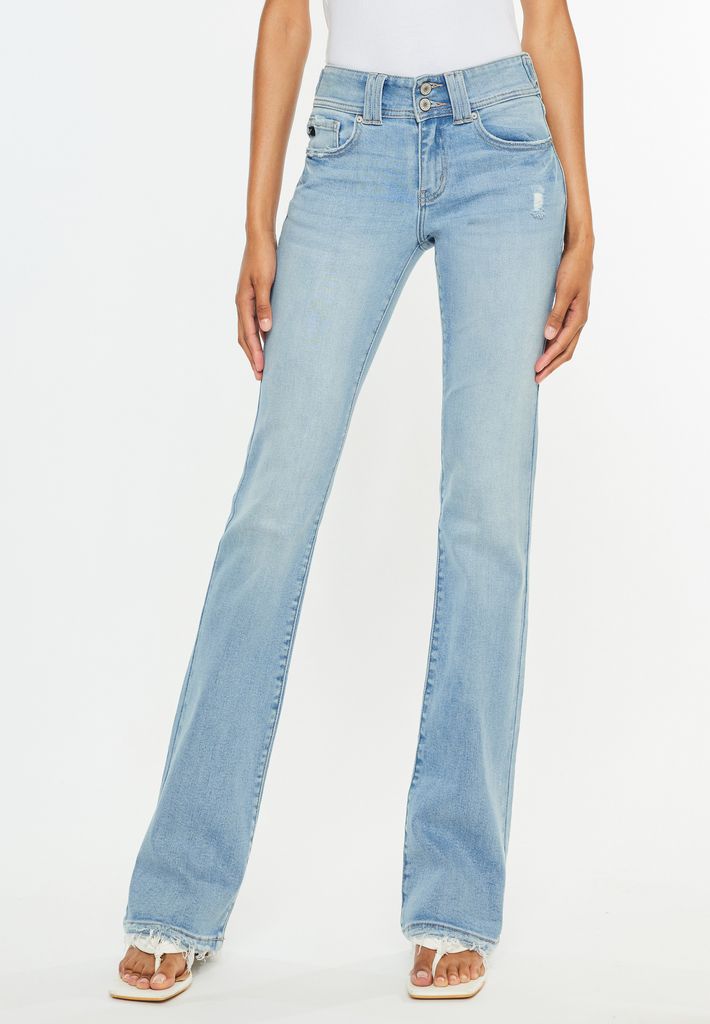 KanCan™ Mid Rise Double Button Frayed Hem Bootcut Jean