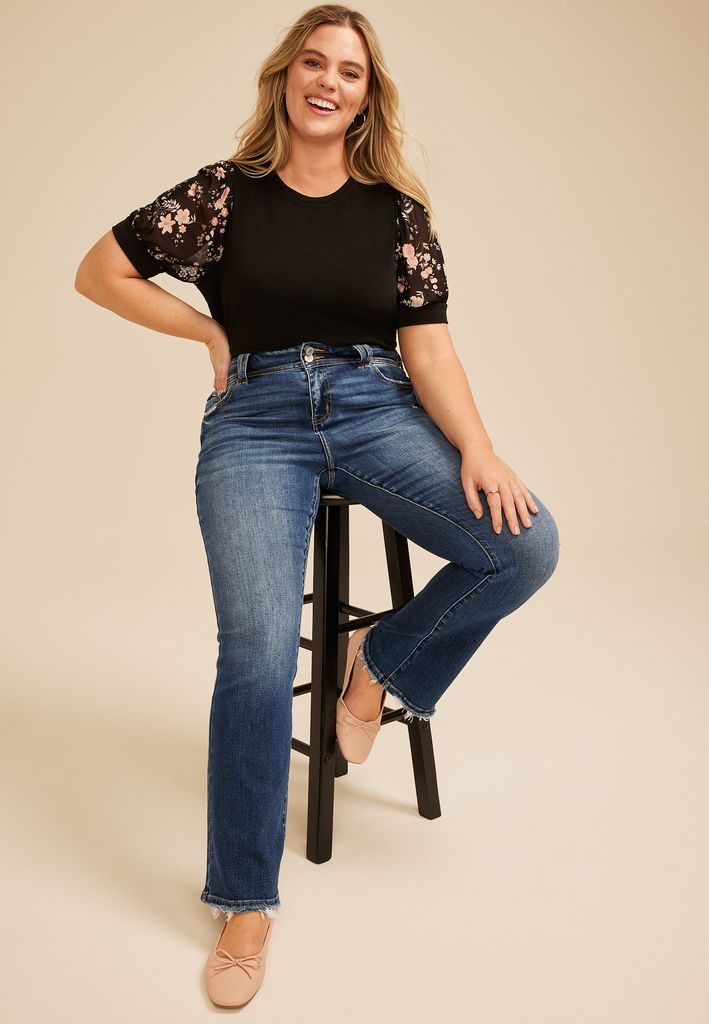Plus Size KanCan™ Mid Rise Double Button Frayed Hem Bootcut Jean