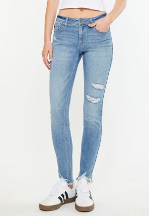 KanCan™ Mid Rise Open Ripped Frayed Hem Skinny Jean
