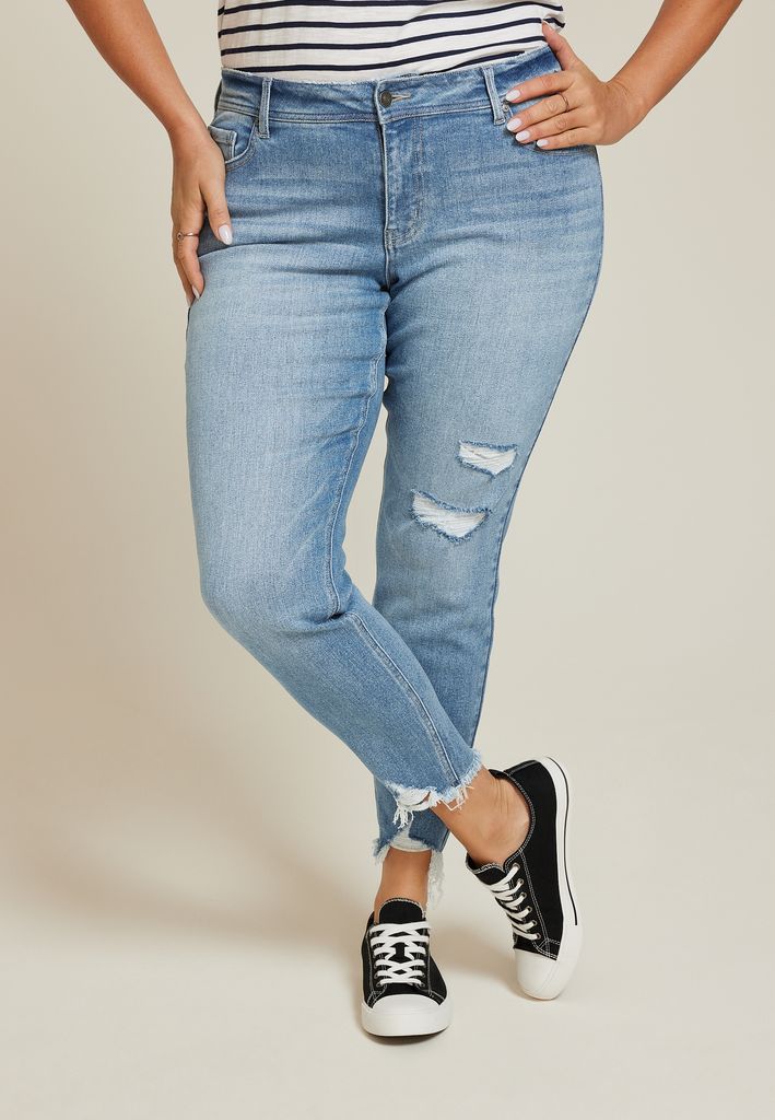 Plus Size KanCan™ Mid Rise Open Ripped Frayed Hem Skinny Jean