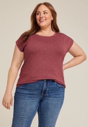 Plus Size Rhinestone Embellished Boat Neck Tee