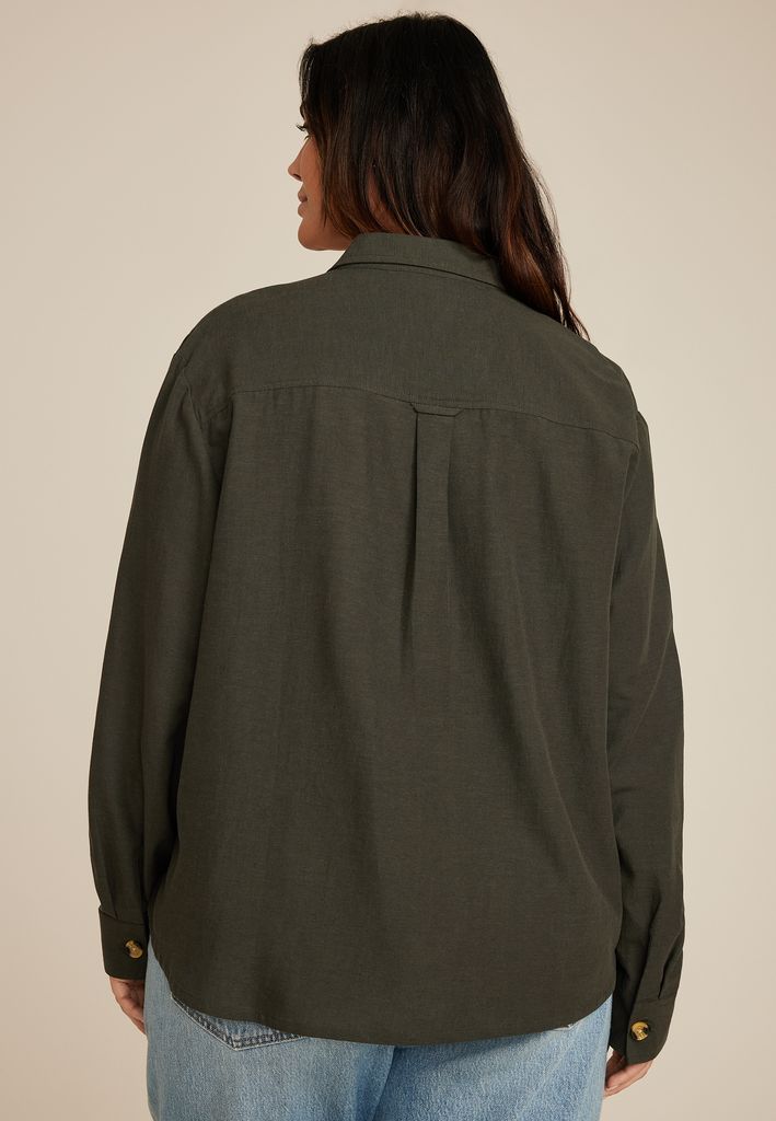 Plus Size Utility Relaxed Button Down Shirt - Image 2