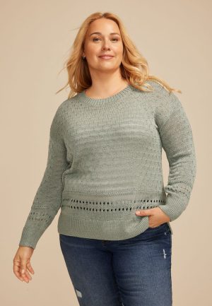 Plus Size Pointelle Crew Neck Sweater