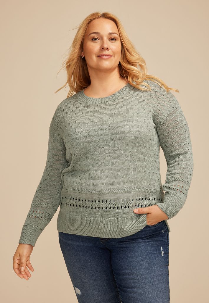 Plus Size Pointelle Crew Neck Sweater