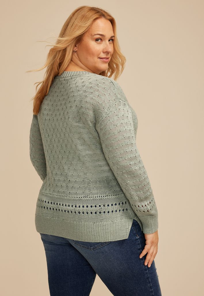Plus Size Pointelle Crew Neck Sweater - Image 2