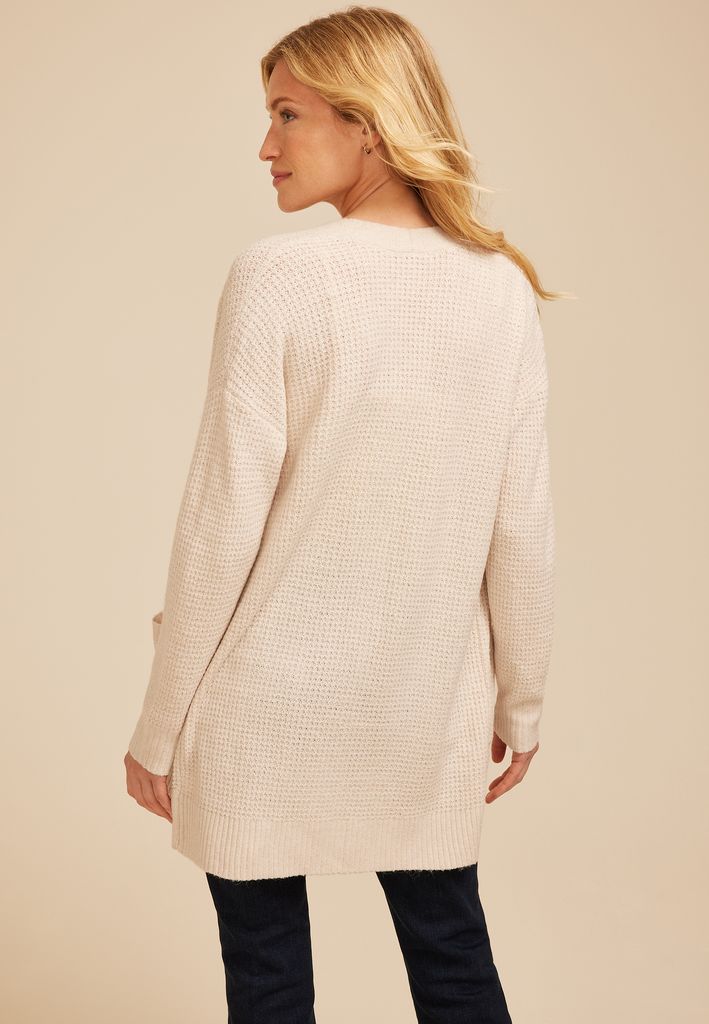 90s Waffle Knit Slouch Open Front Cardigan - Image 2