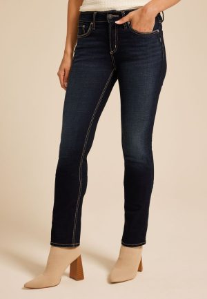 Silver Jeans Co.&reg; Dark Suki Curvy Mid Rise Luxe Stretch Straight Jean