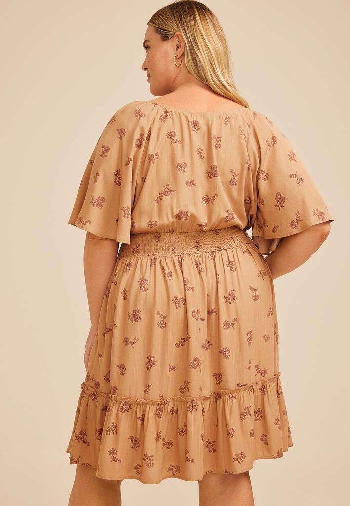 Plus Size Floral Flutter Textured Skater Dress - Image 2