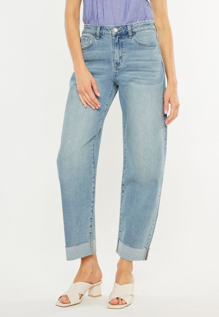 KanCan™ High Rise Raw Cuff Barrel Jean