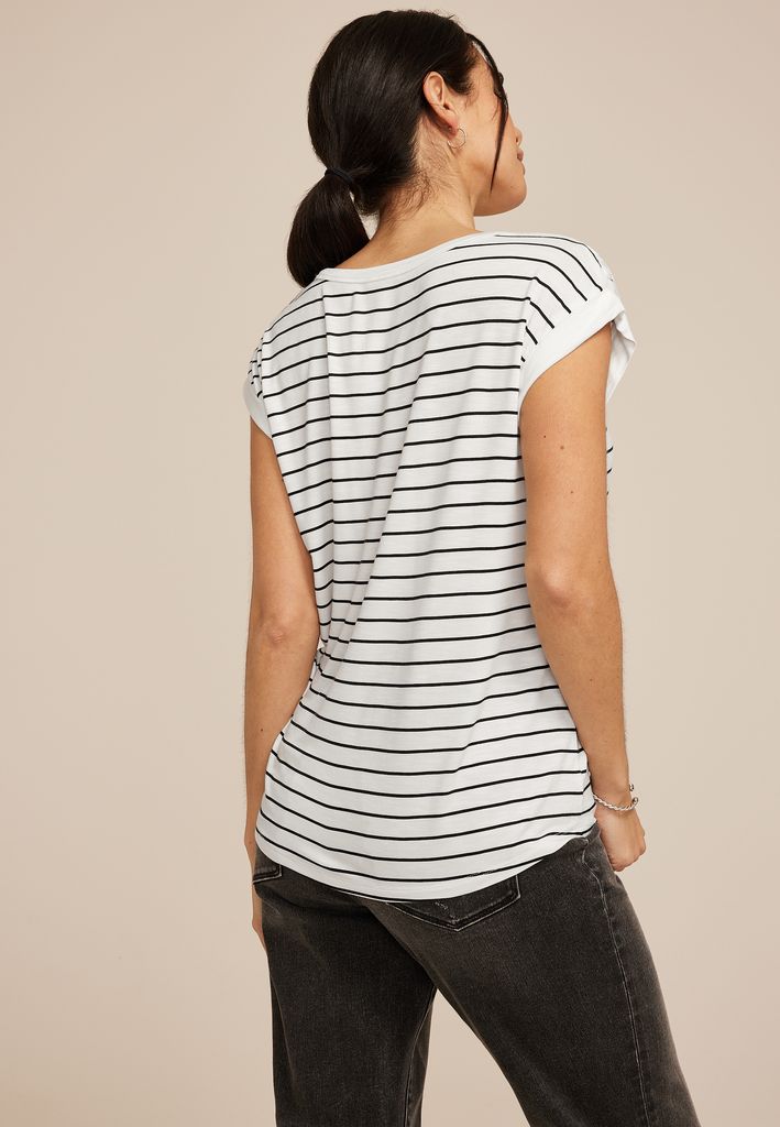 Striped Grommet Shoulder Scoop Neck Tee - Image 2