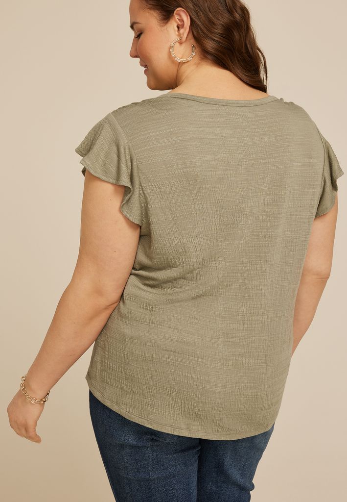Plus Size Textured Flutter Sleeve Tee - Image 2
