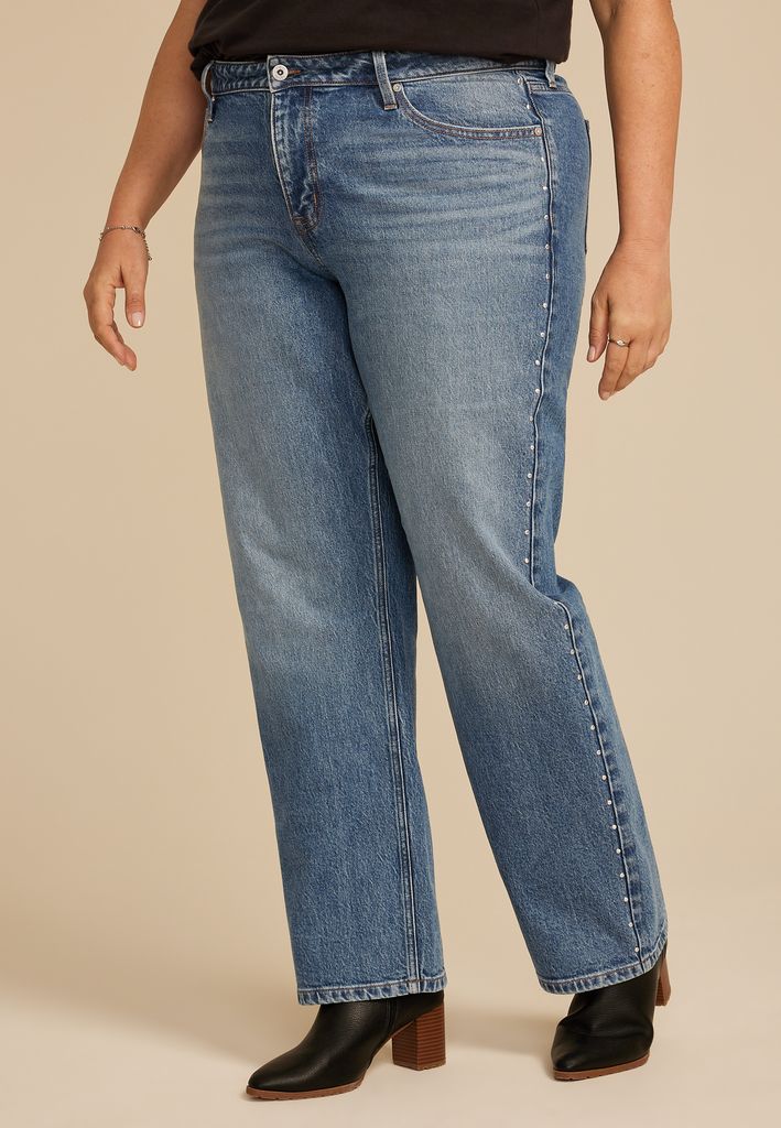 Plus Size edgely™ High Rise Studded Relaxed Straight Jean