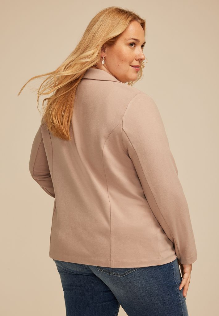 Plus Size Brushed Single Button Blazer - Image 2