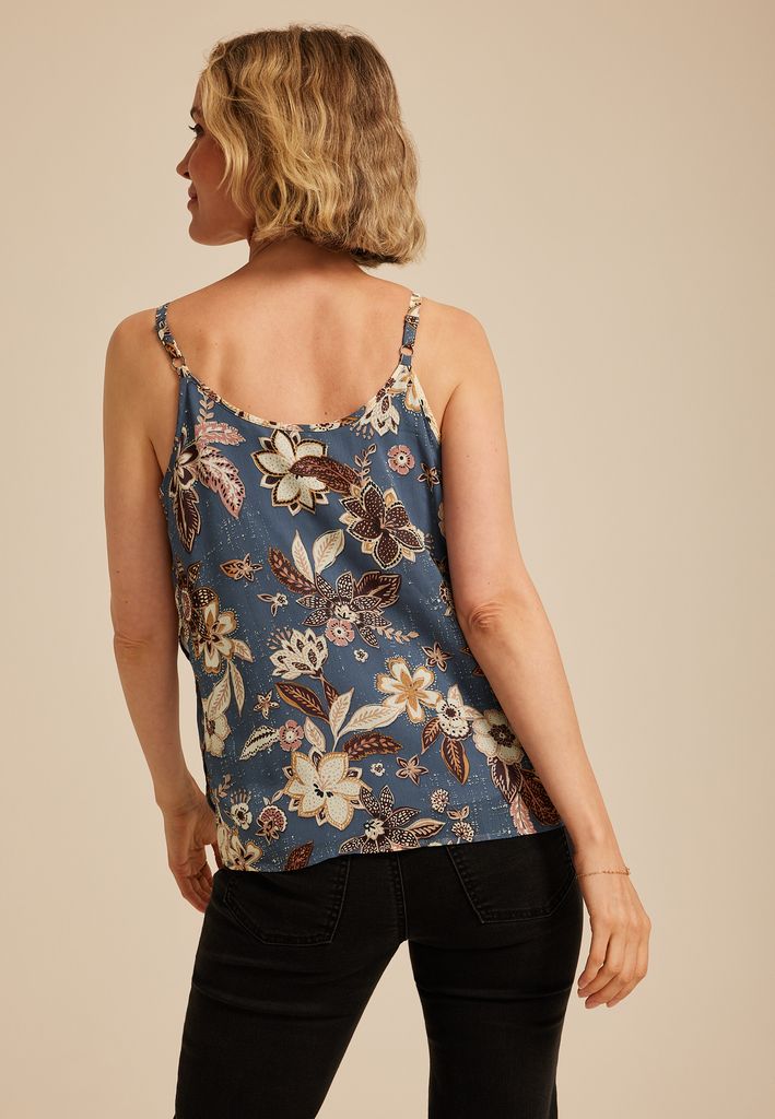 Blue Floral Ruffle Tiered Cami Top - Image 2
