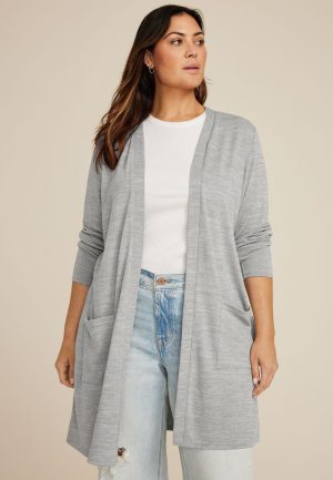 Plus Size Bow Back Open Front Duster Cardigan