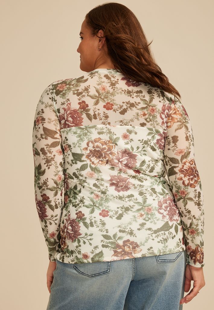 Plus Size Floral Mesh Blouse - Image 2