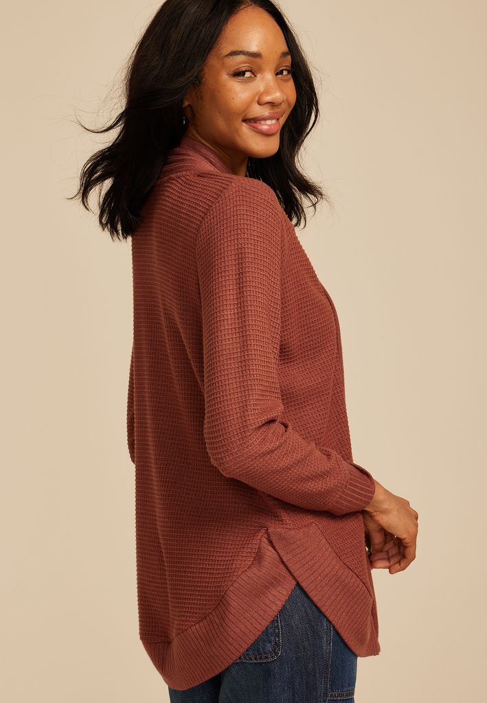 Waffle Knit Curved Hem Cardigan - Image 2