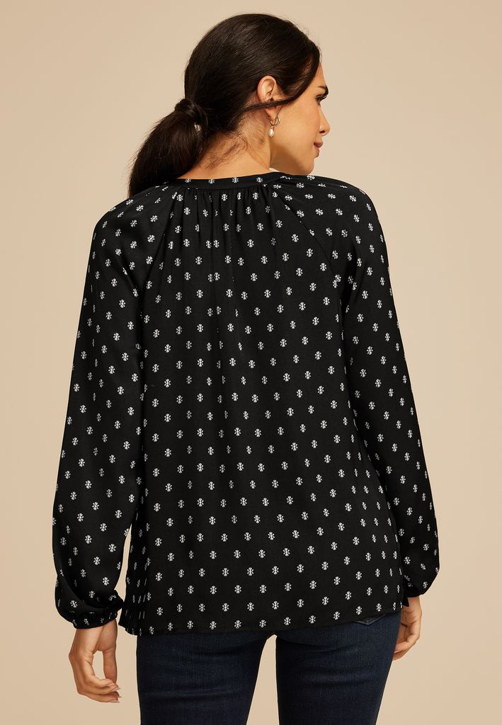 Printed Henley V Neck Blouse - Image 2