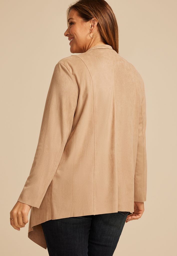 Plus Size Faux Suede Waterfall Cardigan - Image 2
