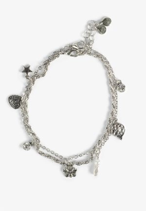 2 Pack Silver Floral Anklet Set