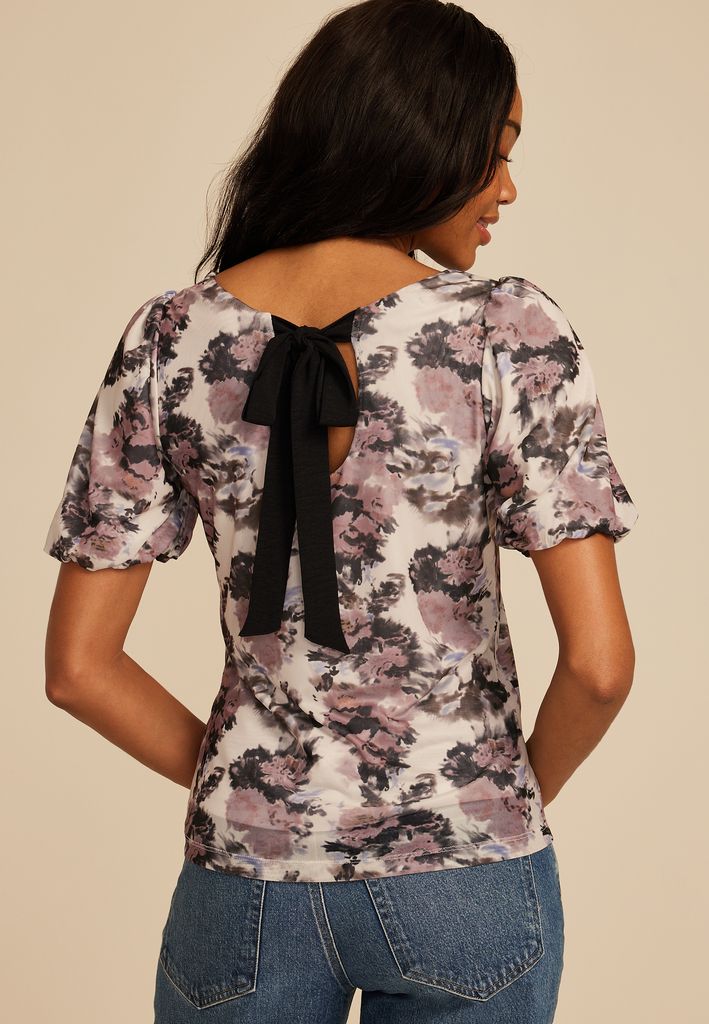Studio Y Abstract Floral Mesh Puff Sleeve Blouse - Image 2