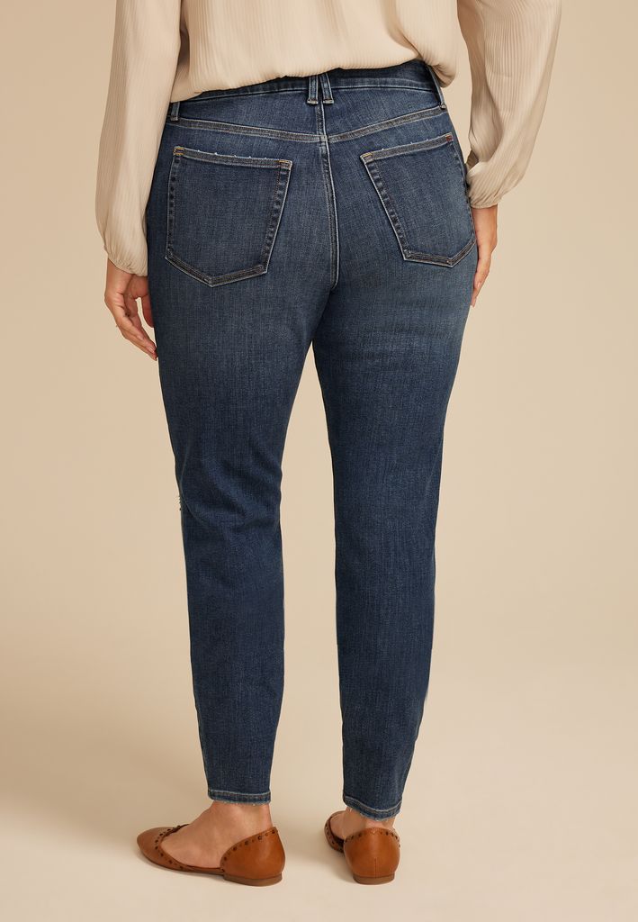 Plus Size edgely™ Dark High Rise Ripped Cheeky Super Skinny Jean - Image 2
