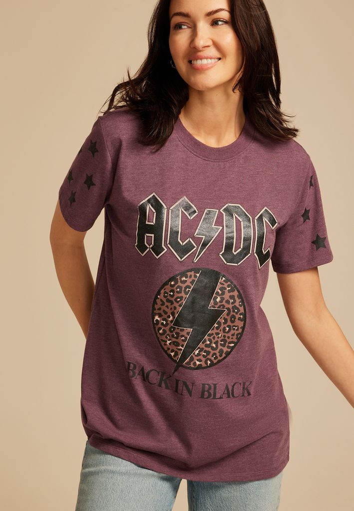 ACDC Back in Black Leopard Print Oversized Fit Graphic Tee