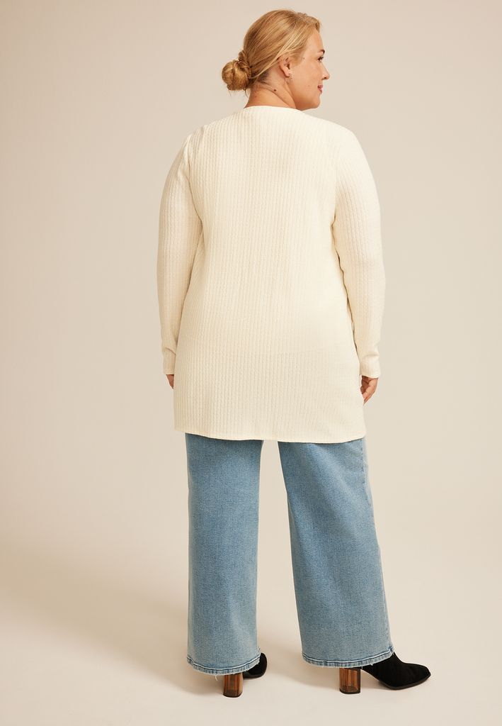 Plus Size Silver Metallic Textured Open Front Cardigan - Image 2