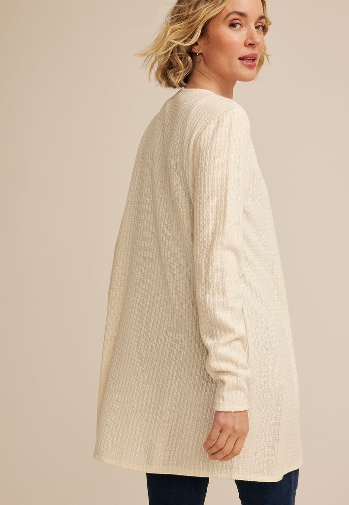 Silver Metallic Textured Open Front Cardigan - Image 2