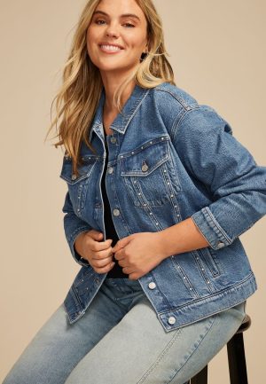Plus Size Studded Denim Jacket