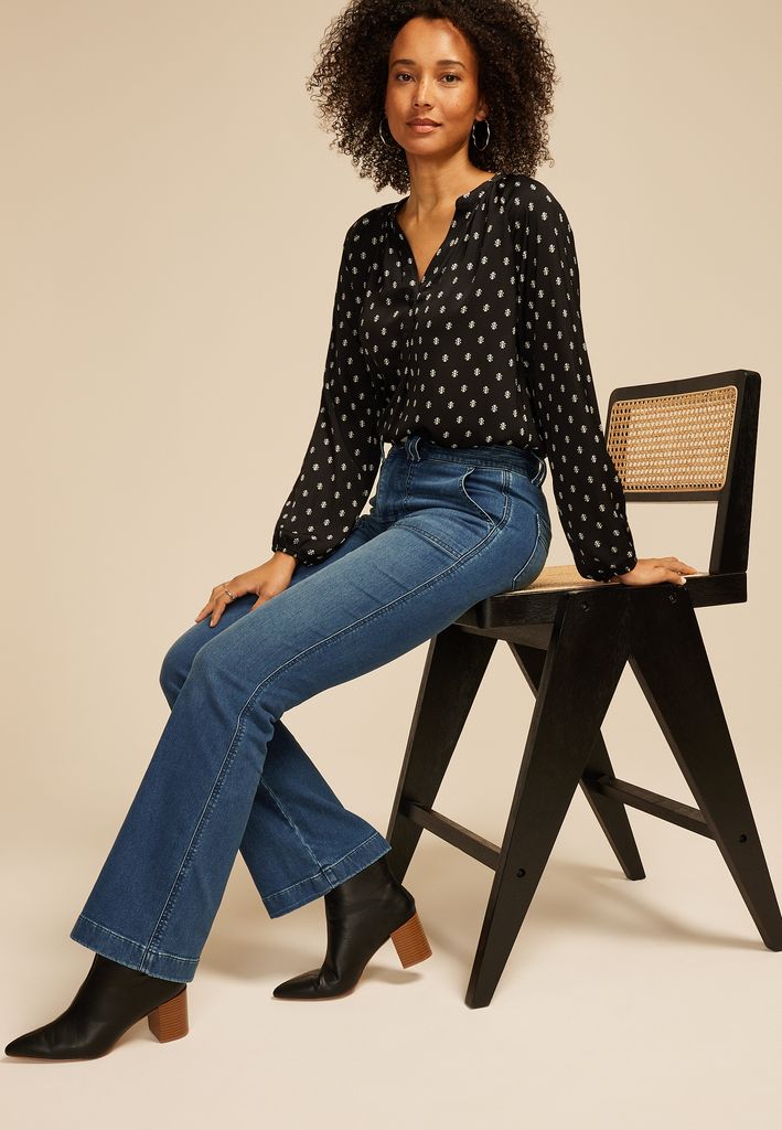 Everflex™ Dark High Rise Patch Pocket Flare Jean