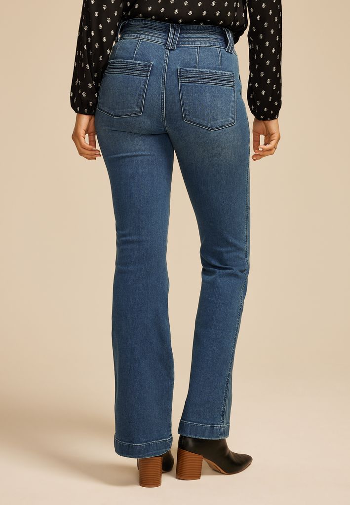 Everflex™ Dark High Rise Patch Pocket Flare Jean - Image 2