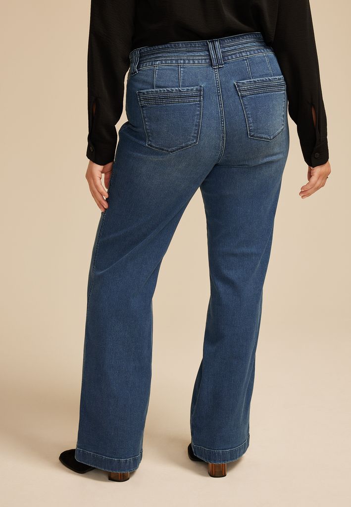 Plus Size Everflex™ Dark High Rise Patch Pocket Flare Jean - Image 2