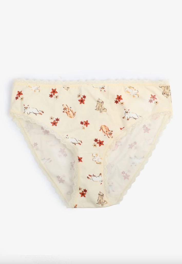 Simply Comfy Cotton Cats And Floral Print Bikini Panty