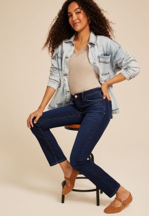 Everflex&trade; Super Dark High Rise Back Seamed Straight Jean